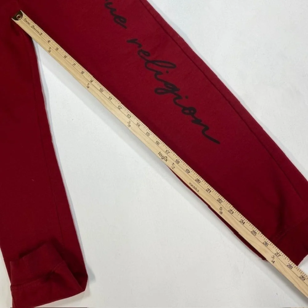 True‎ Religion Mens Red Script Logo Fleece Jogger Sweatpants Size Large